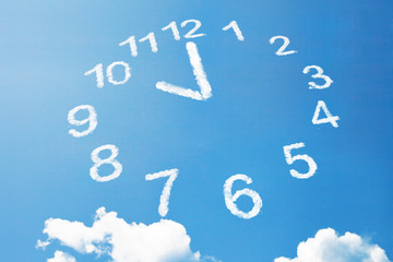 10 o'clock in cloud style on blue sky