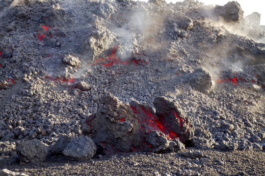 Lava rooling.Etna eruption of May 16, 2015