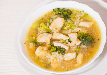 chicken soup with rice and broccoli
