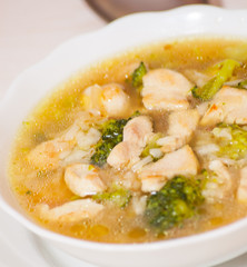 chicken soup with rice and broccoli