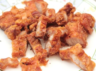 Fried pork in a dish