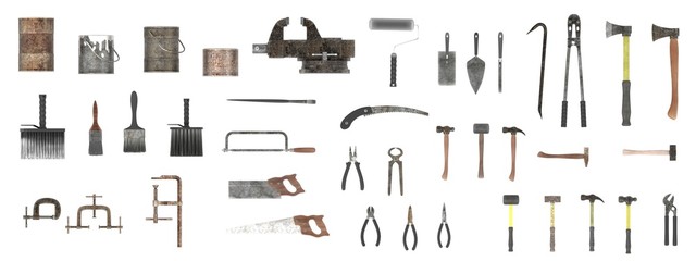 3d render of large colection of tools