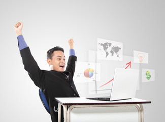 Technology concept. Businessman and virtual interface