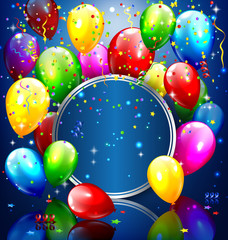 Multicolored inflatable balloons with circle frame and confetti