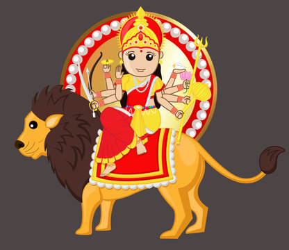 Durga Mata Riding Lion Stock Vector | Adobe Stock