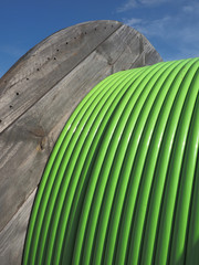 Timber drum with green 576 fiber fiber Optic Ribbon Cable used in the Australian National Broadband...