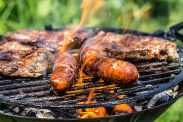 Grilling sausages