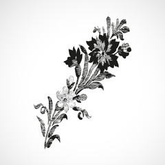 Branch with flowers on the diagonal, vintage isolated background vector illustration realistic sketch
