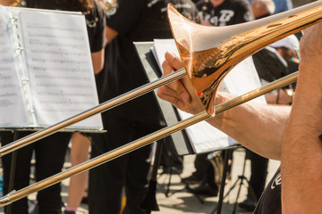 Brass Trombone, Golden Saxophone in Background