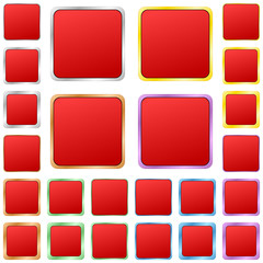 Red blank square metal button design set