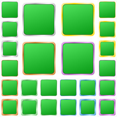 Green blank square metal button design set
