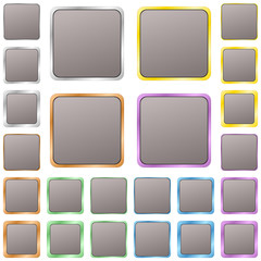 Grey blank square metal button design set