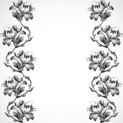 Hand-drawn vertical border flowers of lily, vintage isolated background vector illustration realistic sketch