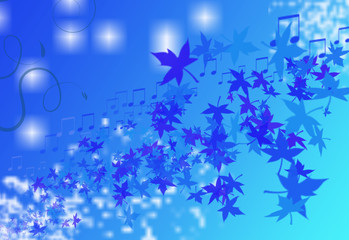 Obraz na płótnie Canvas Vector azul con notas musicales y hojas