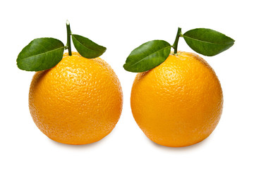  Orange with leaves isolated on white background.
