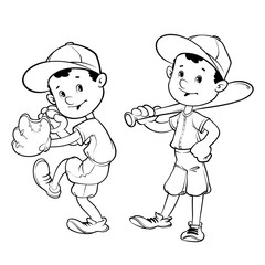 Baseball players outlined on a white background