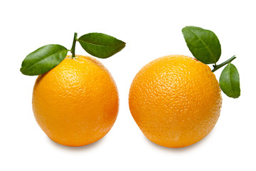  Orange with leaves isolated on white background.