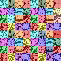 seamless patchwork pattern with  flowers and leaves