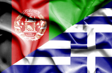 Waving flag of Greece and Afghanistan