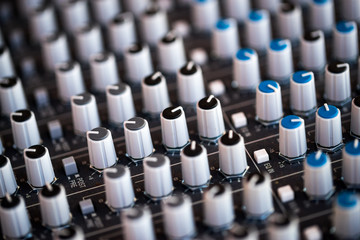 Audio mixer close up.