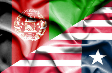Waving flag of Liberia and Afghanistan