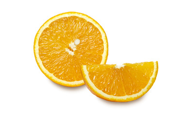 Slices of  orange isolated on white background.