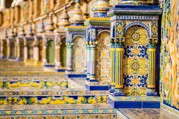 The tiled walls of Plaza de Espana. Seville. Spain.