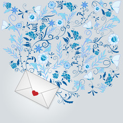 closed envelope with heart and floral ornament