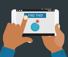 Hand pressing find a place button on mobile device