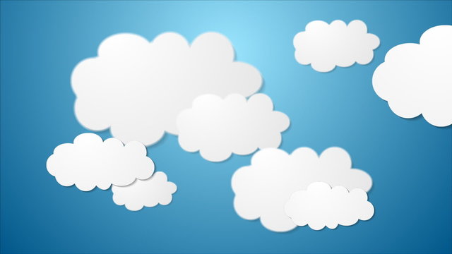 White paper clouds on blue background. Video animation HD 1920x1080