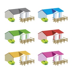 mobil-home d&eacute;clin&eacute; en plusieurs couleurs pour des plans de camping (avec terrasse en bois)