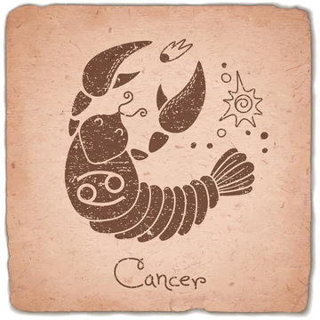 Cancer zodiac sign horoscope vintage card.