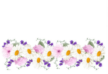 Beautiful holiday flower banner border. Vector.