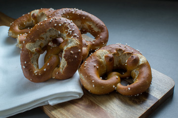4 Brezn/Pretzels on a breadboard