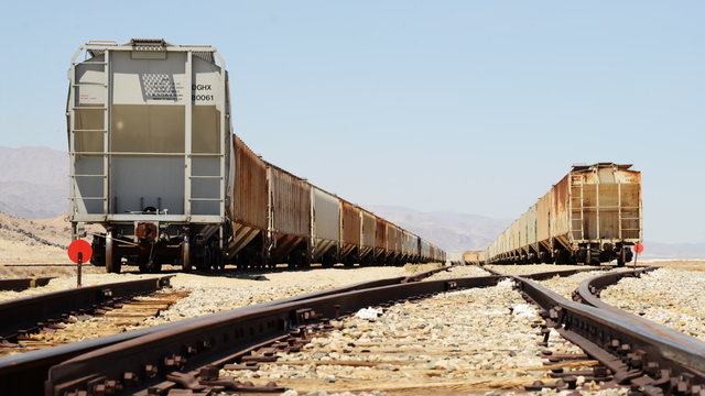  motion controlled dolly time lapse with dolly left and tilt down motion of railroad track in Trona, California