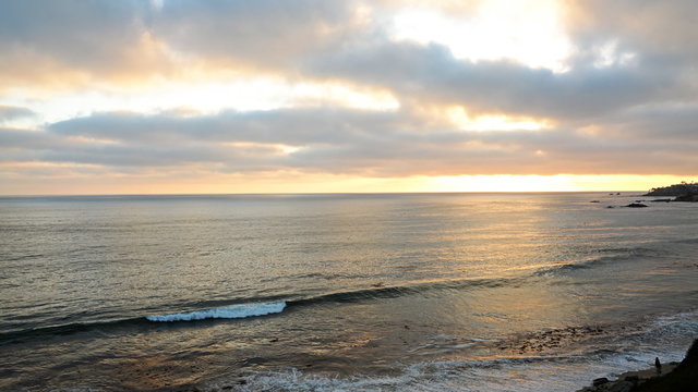 Time lapse footage with zoom in motion of sunset in Laguna Beach, California