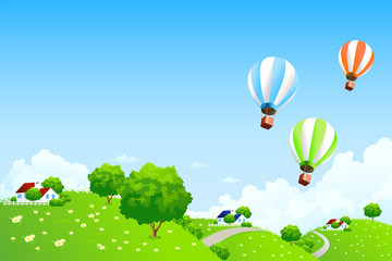 Green Landscape with Balloons