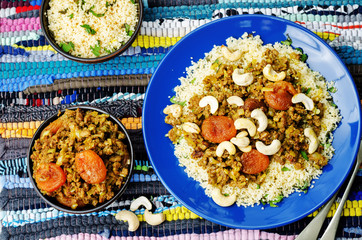 Spiced mince with dried apricots, cashew nuts and couscous