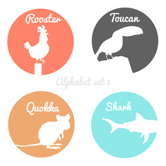 Color animals silhouettes labels in colorful circles. Wild