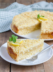 Homemade shortcrust lemon pie, closeup