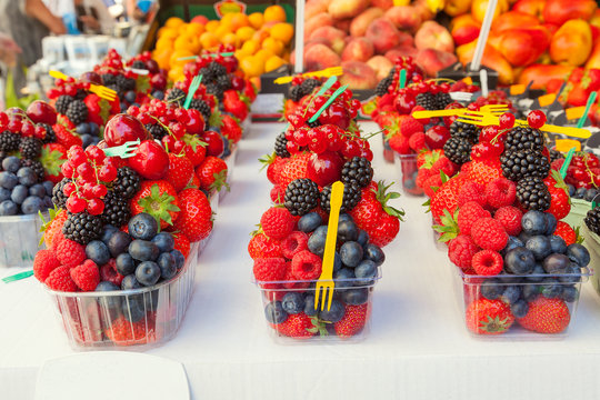Colorful arrangement of fresh fruit berries ready to eat 
