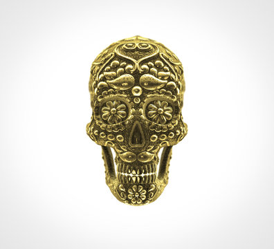 golden mexican sugar skull on white background