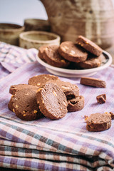 Chocolate and hazelnuts cookies  on cloth