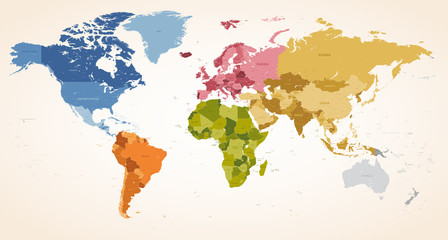 Vintage Farben Vektor politische Weltkarte © pingebat