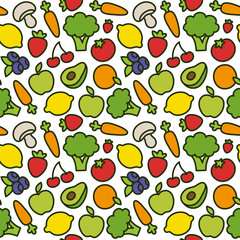 Seamless colorful pattern of fruits and vegetables.