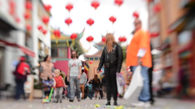 Tilt shift time lapse of Chinatown in Los Angeles on Chinese New Year