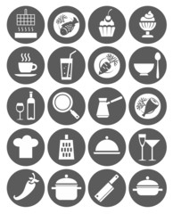 Icons kitchen, restaurant, cafe, food, drinks, utensils, monochrome, flat. 