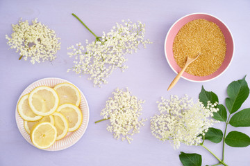 Fototapeta na wymiar Ingredients for making elderflower syrup