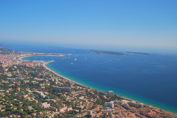 Fototapeta na wymiar view of the french riviera, cote D'azure coast line from the sky