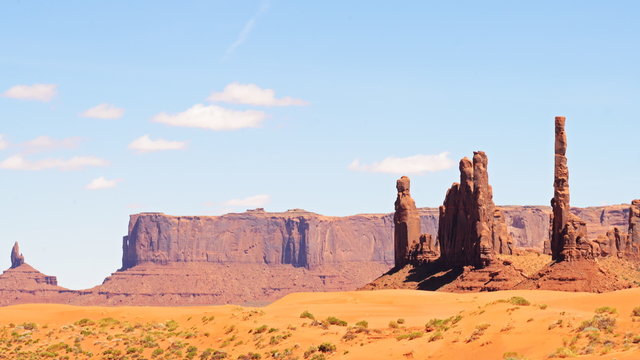  Time lapse footage with pan right motion of the famous photogenic spectacle Totem Pole in Monument Valley, Utah